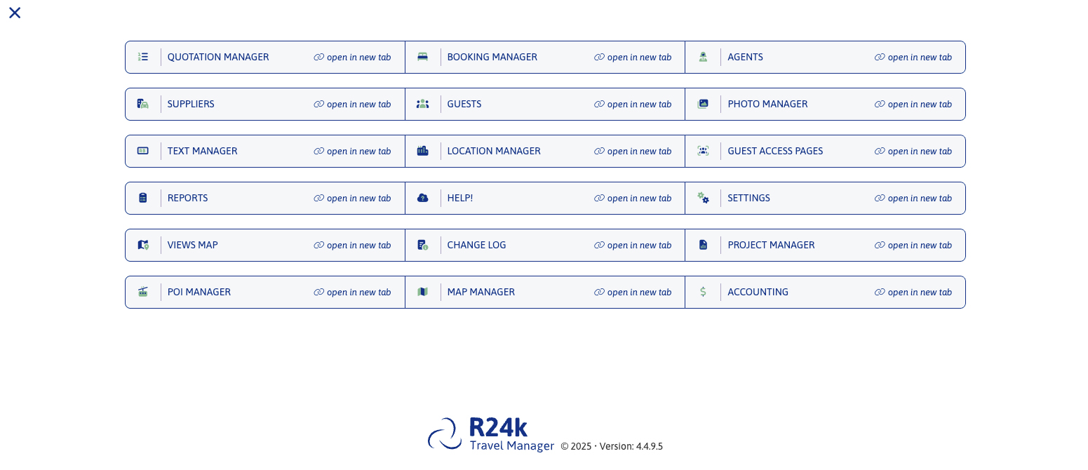 DMC Travel Agency Software main menu